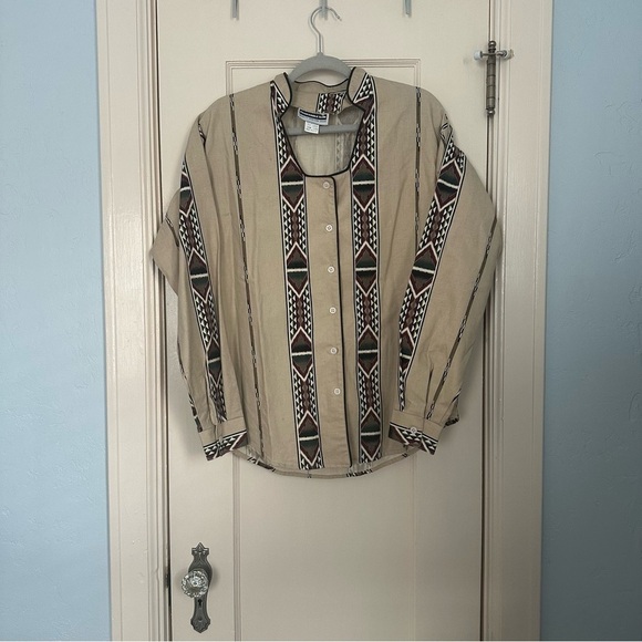 Panhandle Slim Shirt Vintage Western Aztec Brown & Tan Button Up Cotton Size XL - Picture 2 of 11